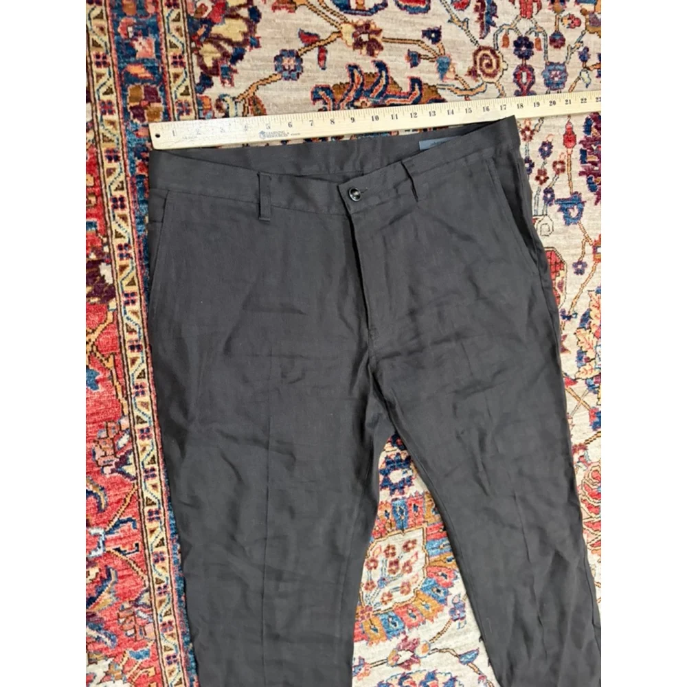 John Varvatos Brown Linen Blend Flat Front Pants Mens 34R Made in Portugal